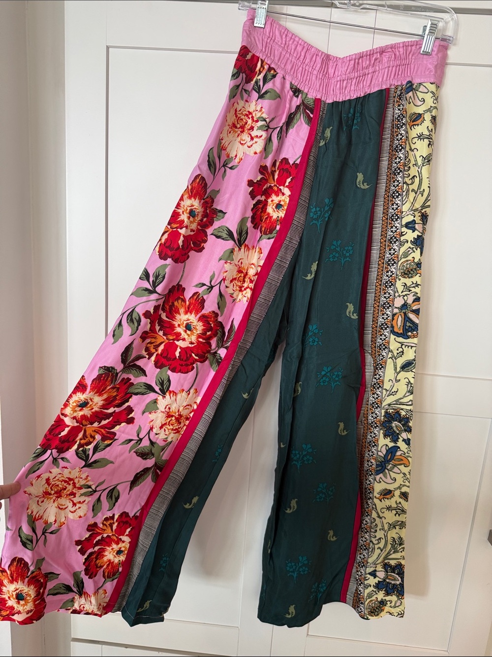 Anthropologie Patchwork Wide-Leg Floral & Teal Panel Pants